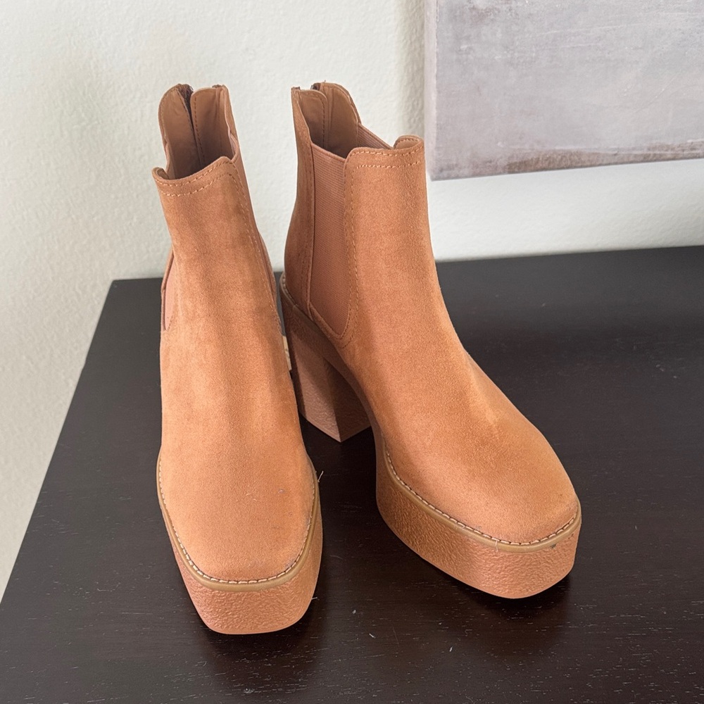 Cool Planet by Steve Madden Lily Platform Bootie- Dark Tan